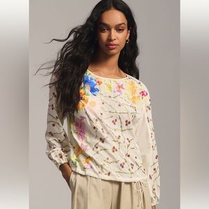 Anthropologie Tiny Lori Floral Embroidered Blouse Top M